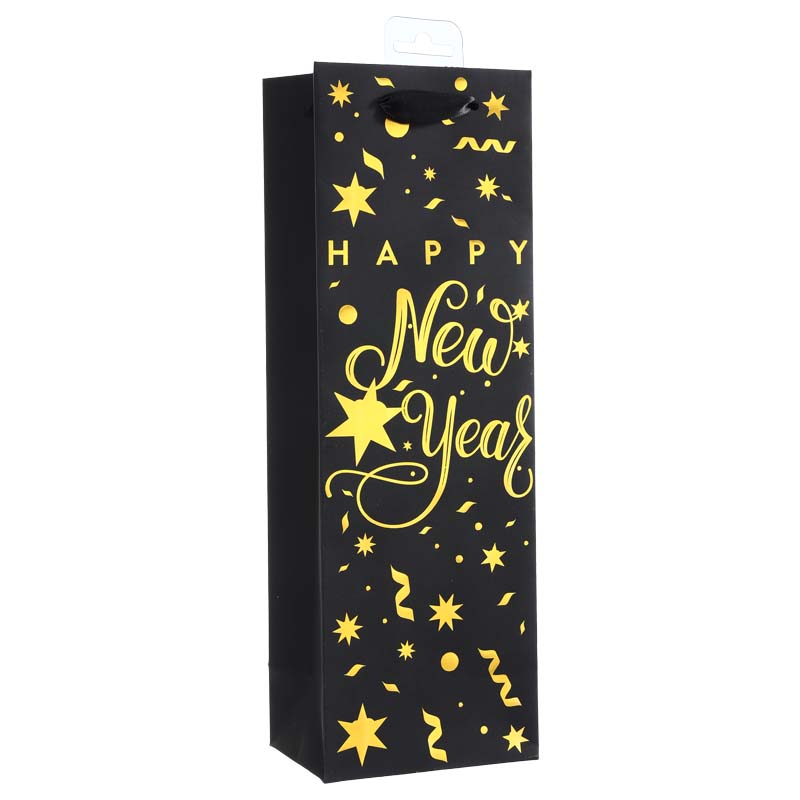 Happy New Year Golden Hot-stamping Star Black Wine Gift Bag