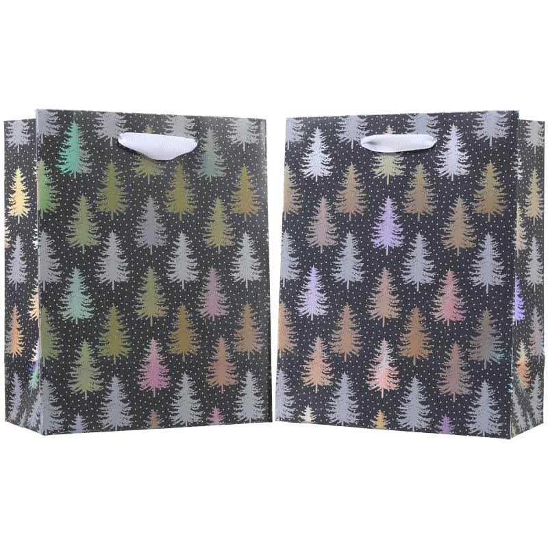 Holographic Christmas Pines Paper Gift Bag