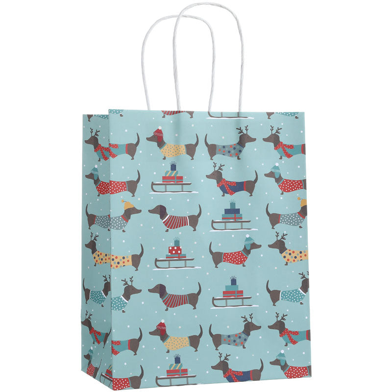Christmas Sausage Dog Paper Handle Kraft Gift Bag