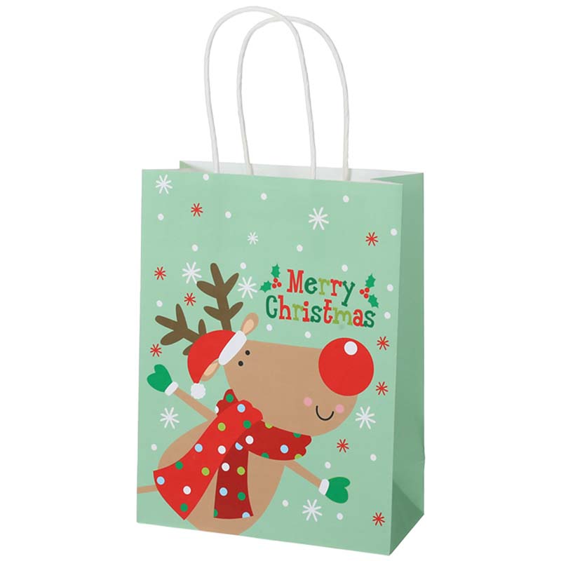 Christmas Reindeer Kraft Paper Handle Gift Bag