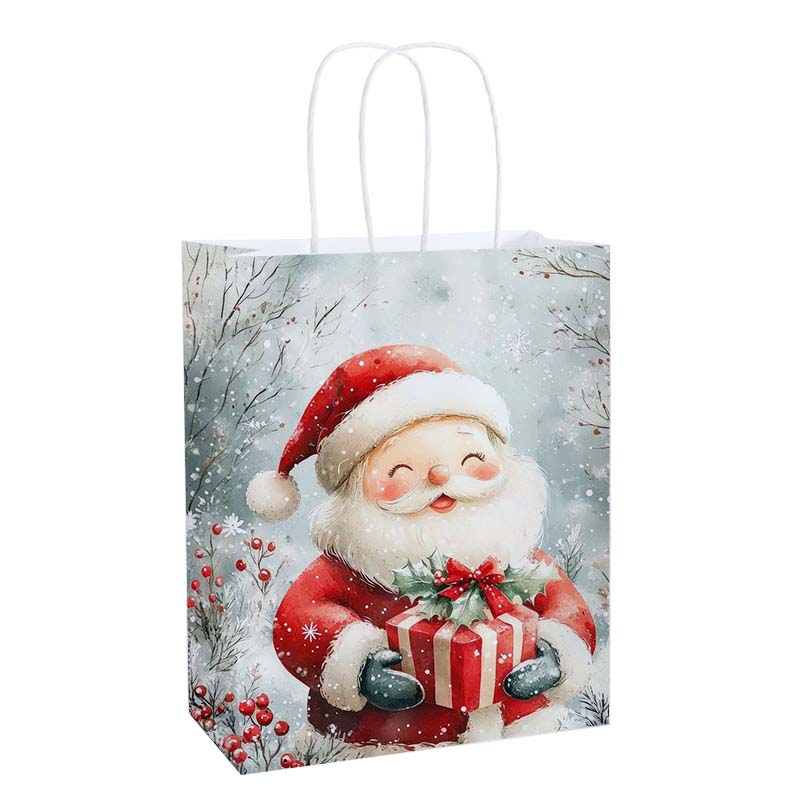 Printed Santa Claus Christmas Kraft Gift Bag with Handles