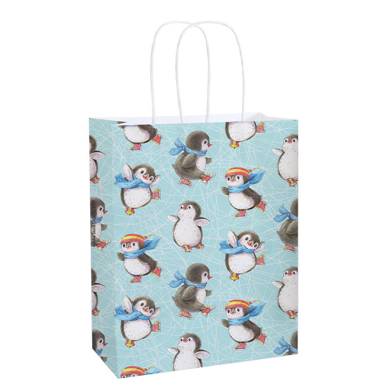 Skating Penguins Christmas Kraft Paper Bag