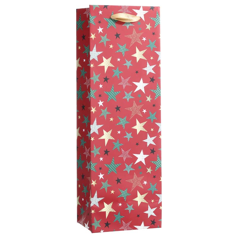 Colorful Christmas Stars Paper Wine Bag