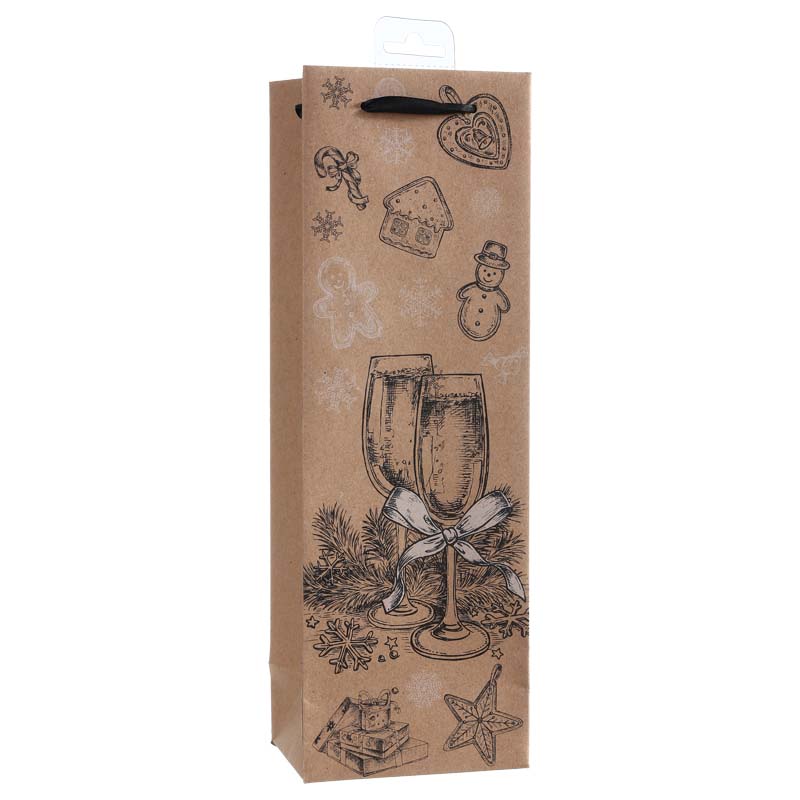 Kraft Christmas Goblet Wine Gift Bag