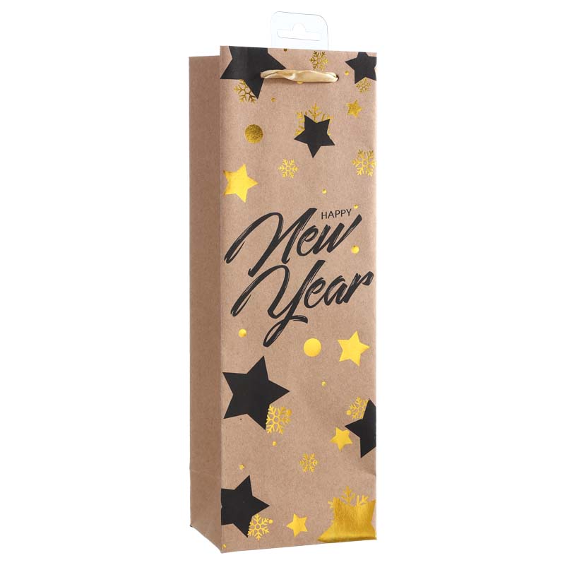 Kraft Happy New Year Golden Hot-stamping Star Wine Bottle Bag
