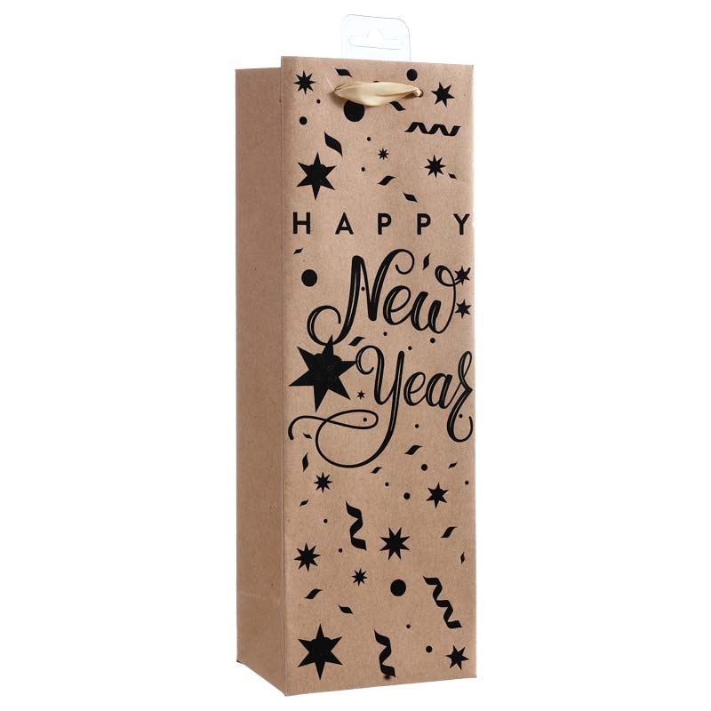 Kraft Happy New Year Black Hot-stamping Star Wine Gift Bag