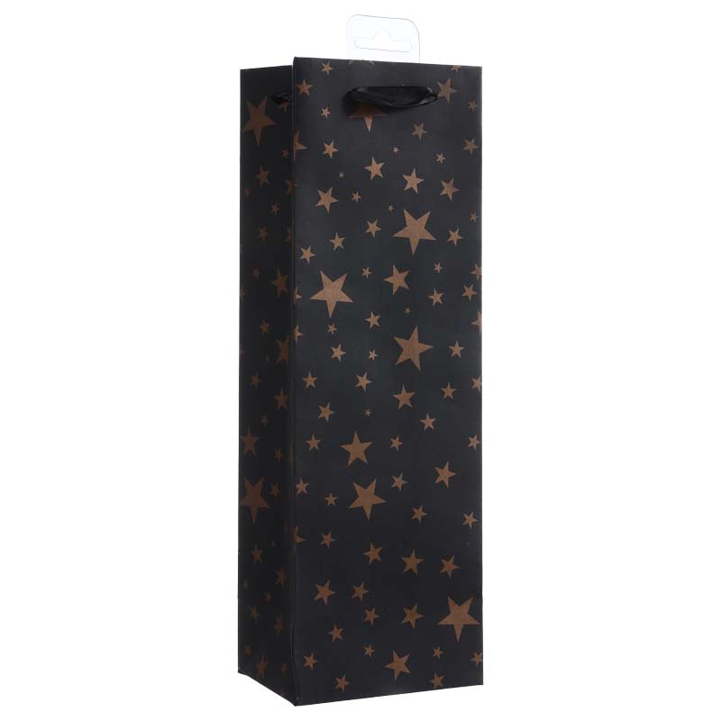 Golden-Star Printing Black Wine Bottle Gift Bag