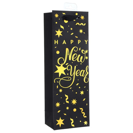 Happy New Year Golden Hot-stamping Star Black Wine Gift Bag