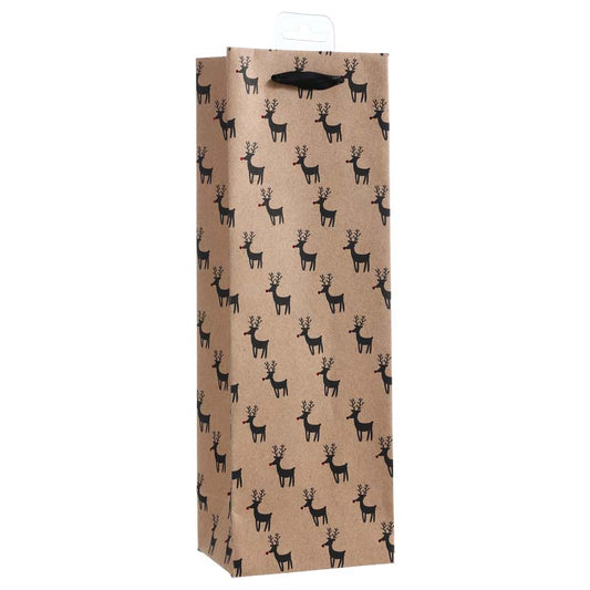 Kraft Christmas Black Reindeer with Red Hot-stamping Nose Paper Wine Bag