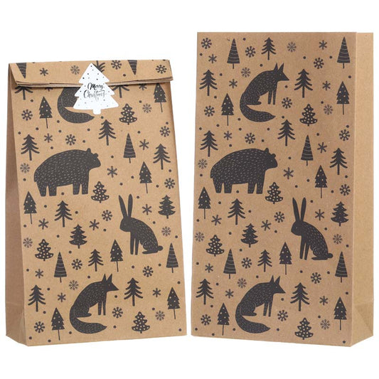 2pcs Kraft Goodie Bags with Black Bear Pattern & Sticker