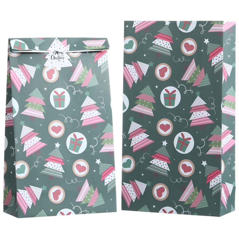 2pcs Paper Gift Bag Set with Christmas Tree Pattern & Sticker