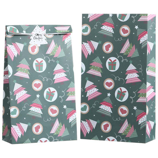 2pcs Paper Gift Bag Set with Christmas Tree Pattern & Sticker