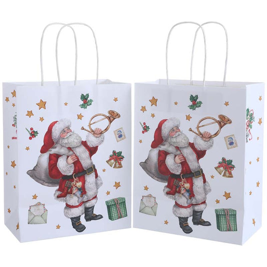 White Kraft Christmas Santa Paper Handle Gift Bag