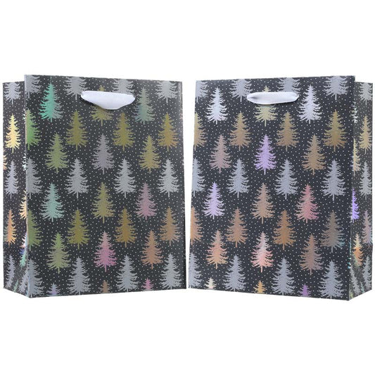 Holographic Christmas Pines Paper Gift Bag