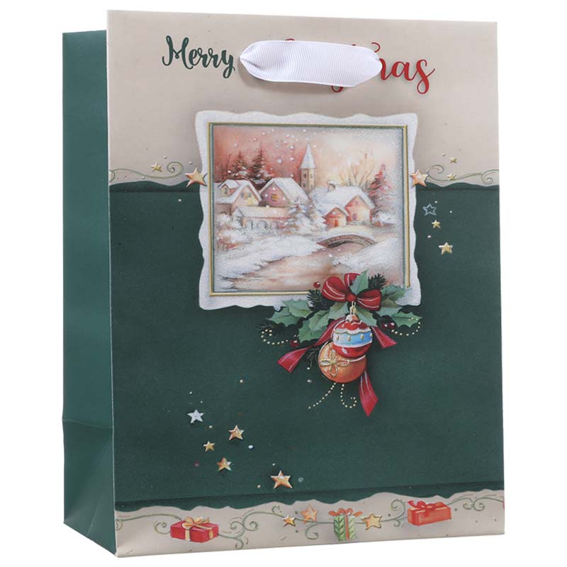 Snowy Christmas Village Paper Bag