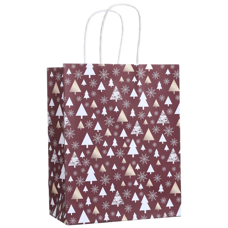Christmas Snowy Pines Paper Handle Kraft Bag