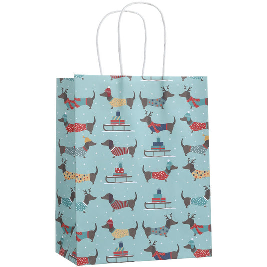 Christmas Sausage Dog Paper Handle Kraft Gift Bag