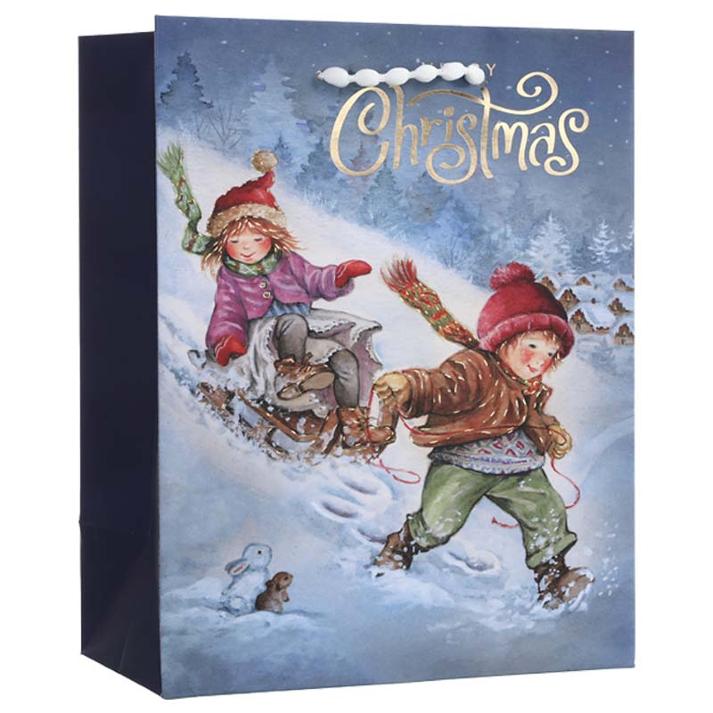 Hot-stamping Christmas Sledding Fun Paper Gift Bag