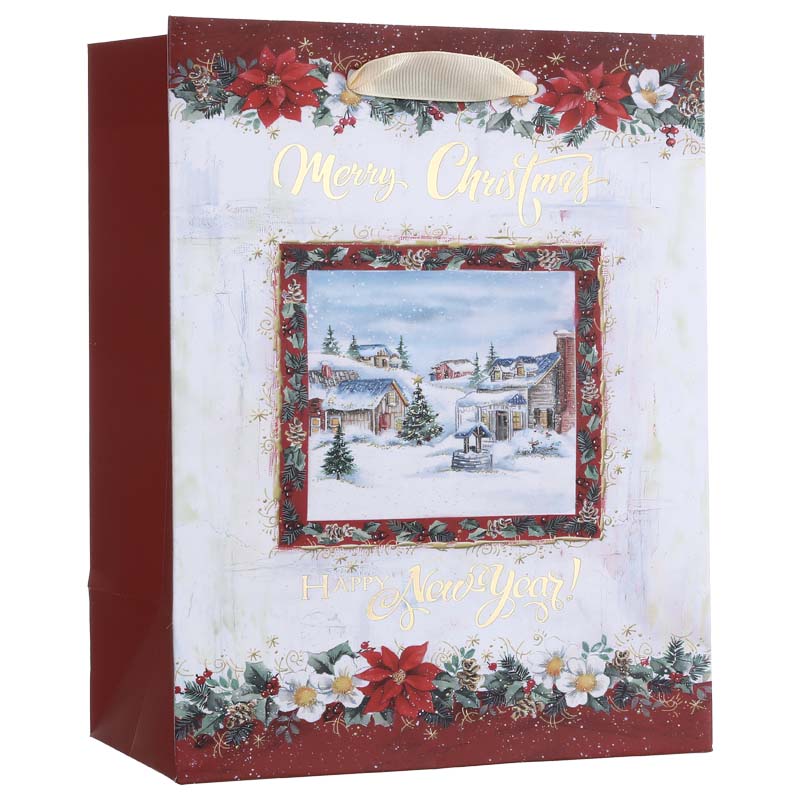 Hot-stamping Christmas Snow Village Paper Gift Bag