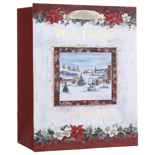 Hot-stamping Christmas Snow Village Paper Gift Bag