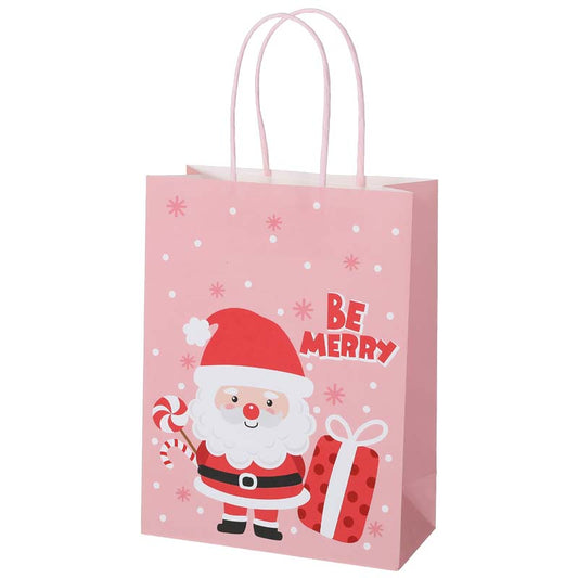 Pink Santa Christmas Kraft Paper Gift Bag