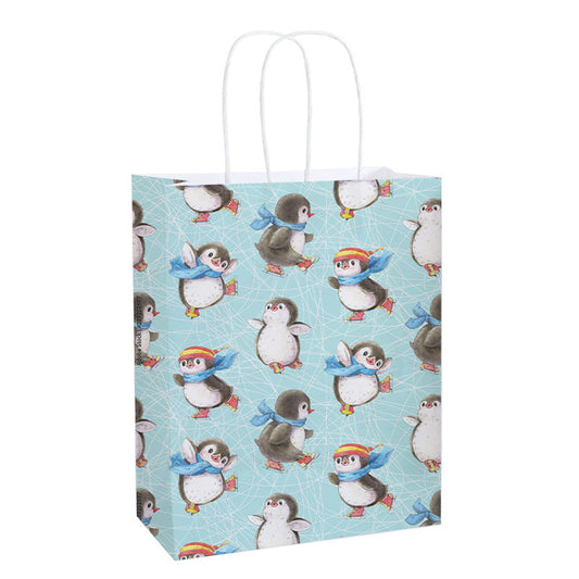 Skating Penguins Christmas Kraft Paper Bag