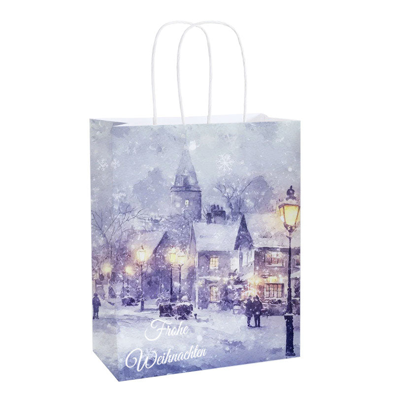 Watercolor Winter Town Christmas Kraft Bag