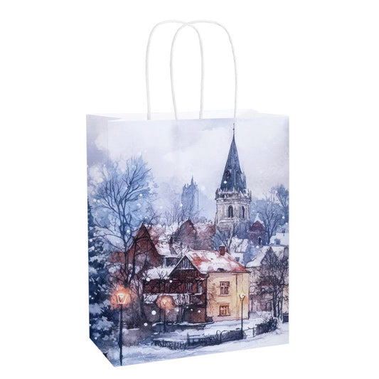 Snowy Village Glow Christmas Kraft Bag