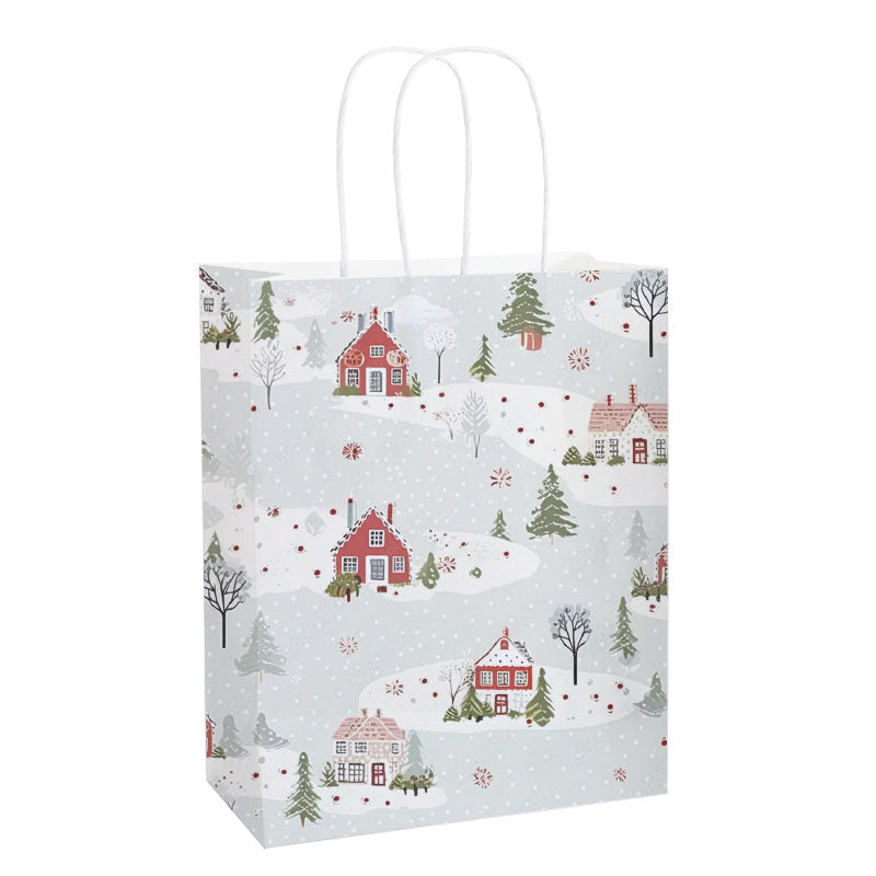 Snowy Cottage Lane Christmas Kraft Bag