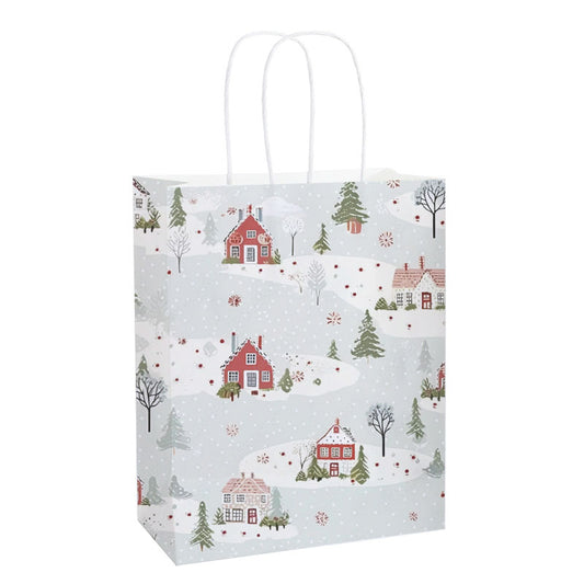 Snowy Cottage Lane Christmas Kraft Bag