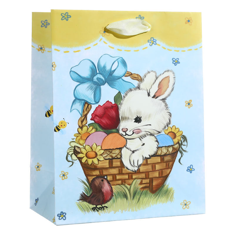 Bunny in Easter Basket with Blue Bow Gift Bag
