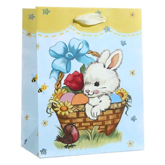 Bunny in Easter Basket with Blue Bow Gift Bag