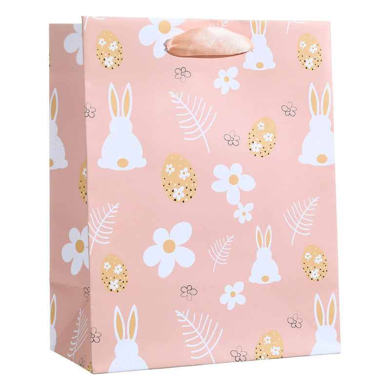 Pastel Pink Bunny & Gold Easter Egg Gift Bag