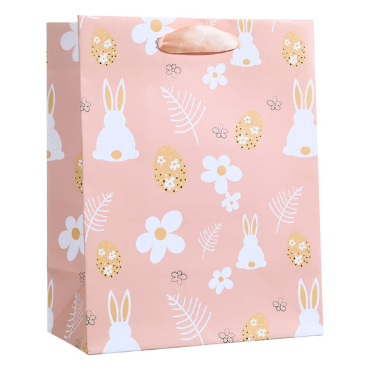 Pastel Pink Bunny & Gold Easter Egg Gift Bag