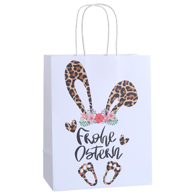 Leopard Print Bunny Ear "Frohe Ostern" Gift Bag