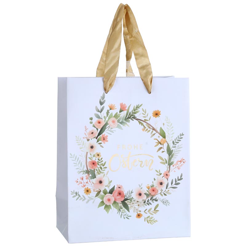 Watercolor Floral Wreath "Frohe Ostern" Gift Bag
