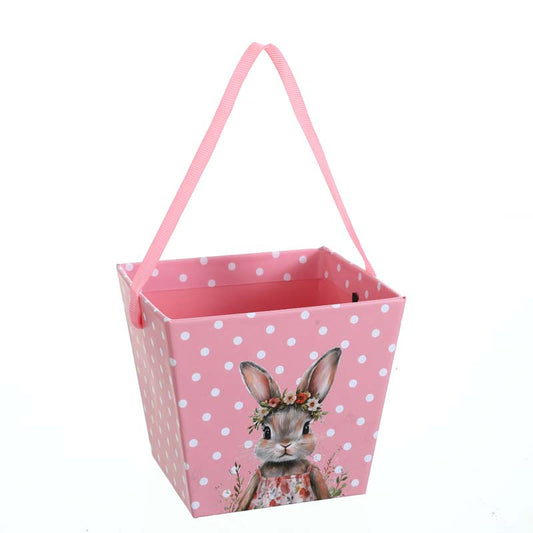 Easter Pink Bunny Treat Box with Ribbon Handle